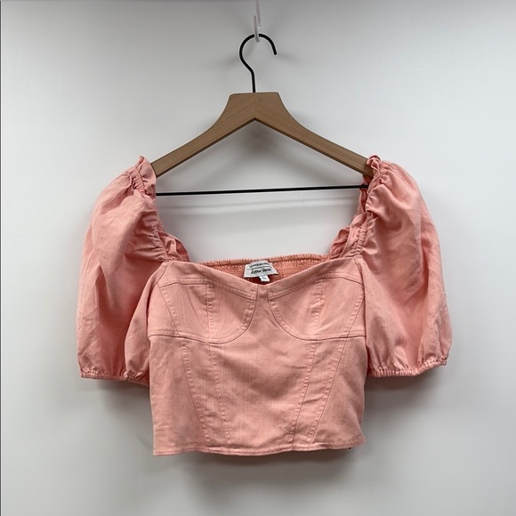& Other Stories Corset Puff Sleeve Cropped Twill Blouse Pink 4 - Picture 1 of 6